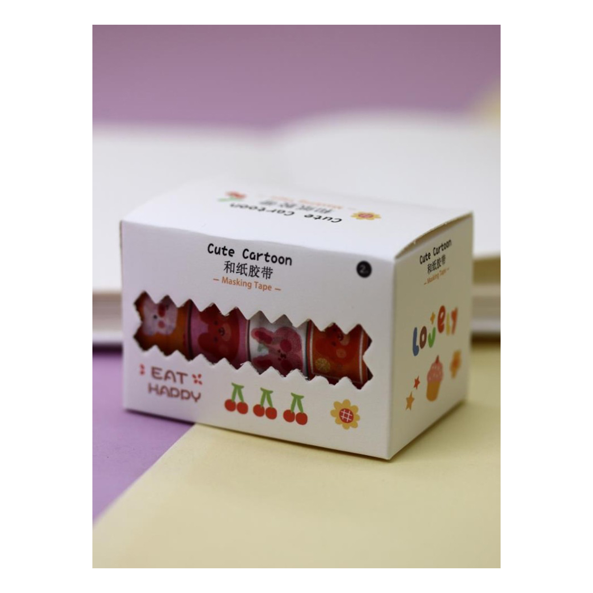 ILIKEGIFT Набор декоративного скотча 4шт в уп. 1 см х 2 м 4 шт. Cute cartoon Eat, white 612-04 Фото 2.