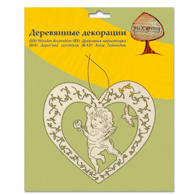 Заготовка для декорирования Mr. Carving AD-059 ангел в сердце фанера 15 х . Фото 3.