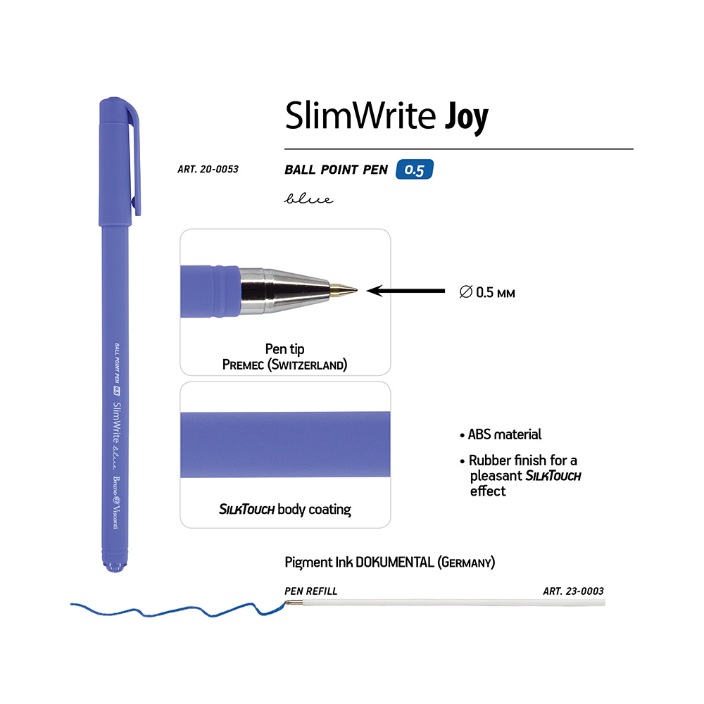 Bruno Visconti ручка шариковая SlimWrite 0.5 мм 20-0053 JOY цвет чернил: синий Фото 4.