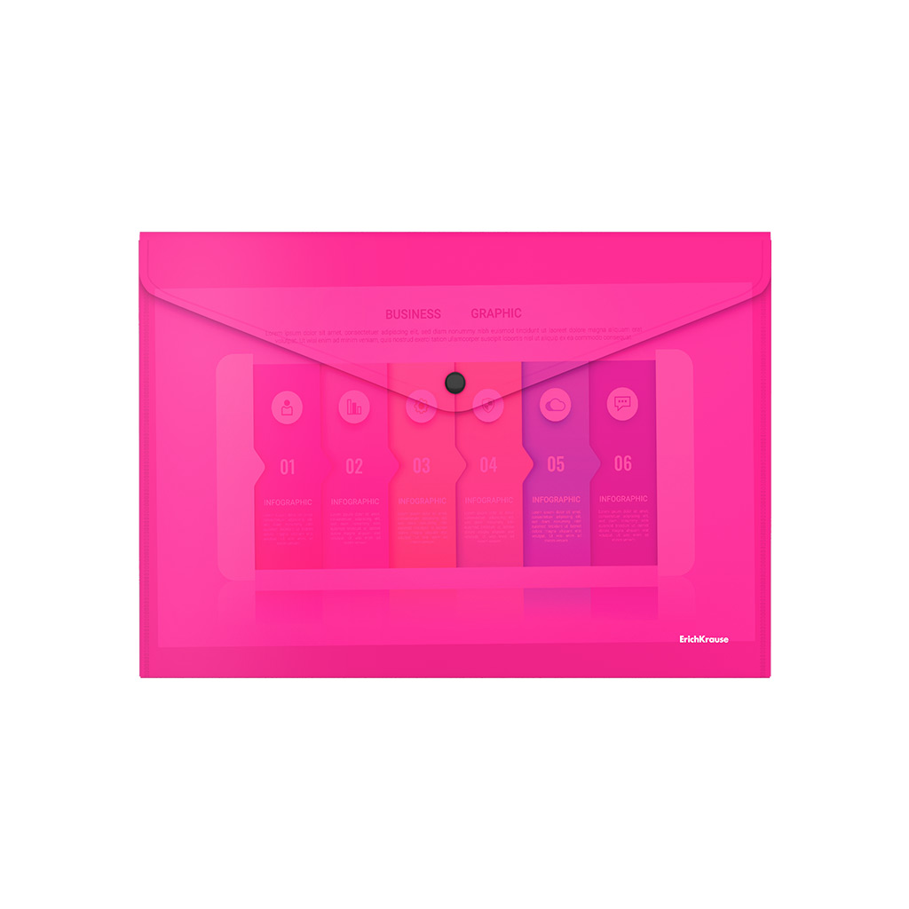 ErichKrause Папка-конверт пластиковая Glossy Neon с кнопкой A4 180 мкм зеркальное стекло полупрозрачная,ассорти 50300 Фото 4.