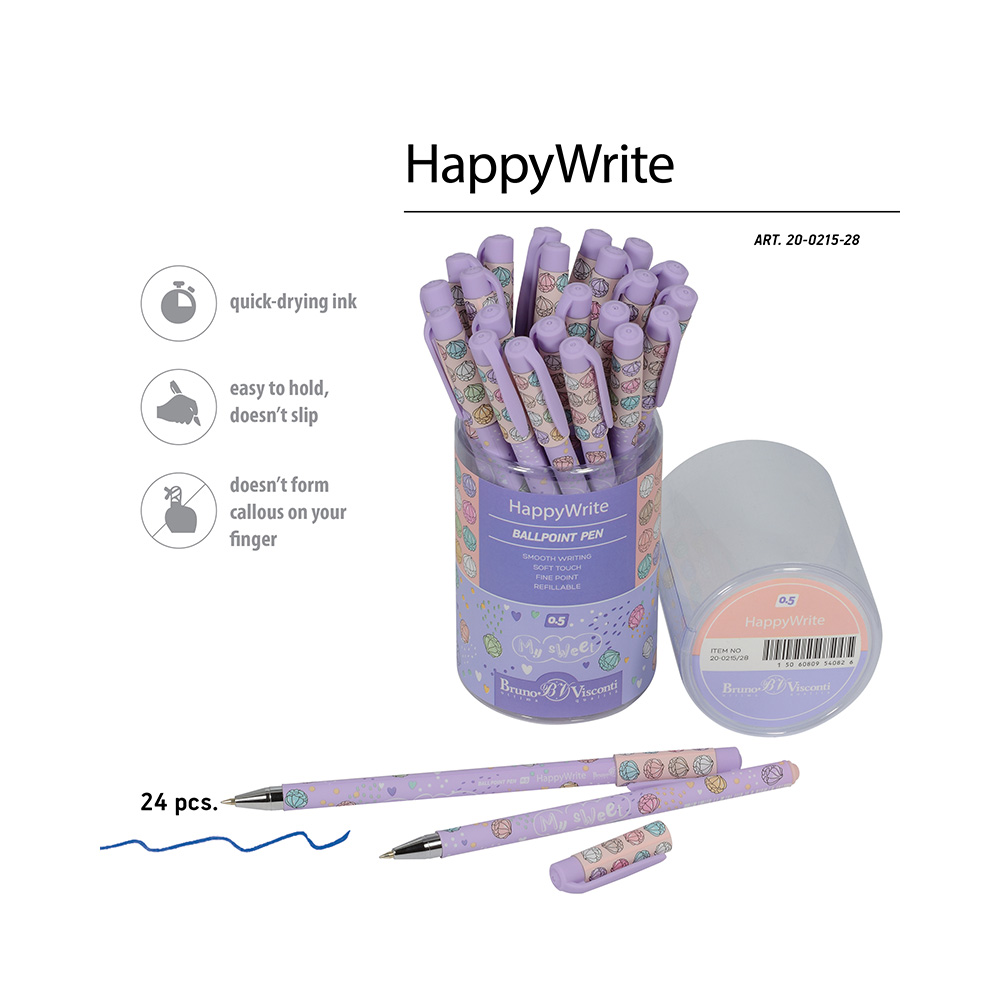 Bruno Visconti ручка шариковая HappyWrite 0.5 мм 20-0215/28 Зефирки цвет чернил: синий Фото 2.
