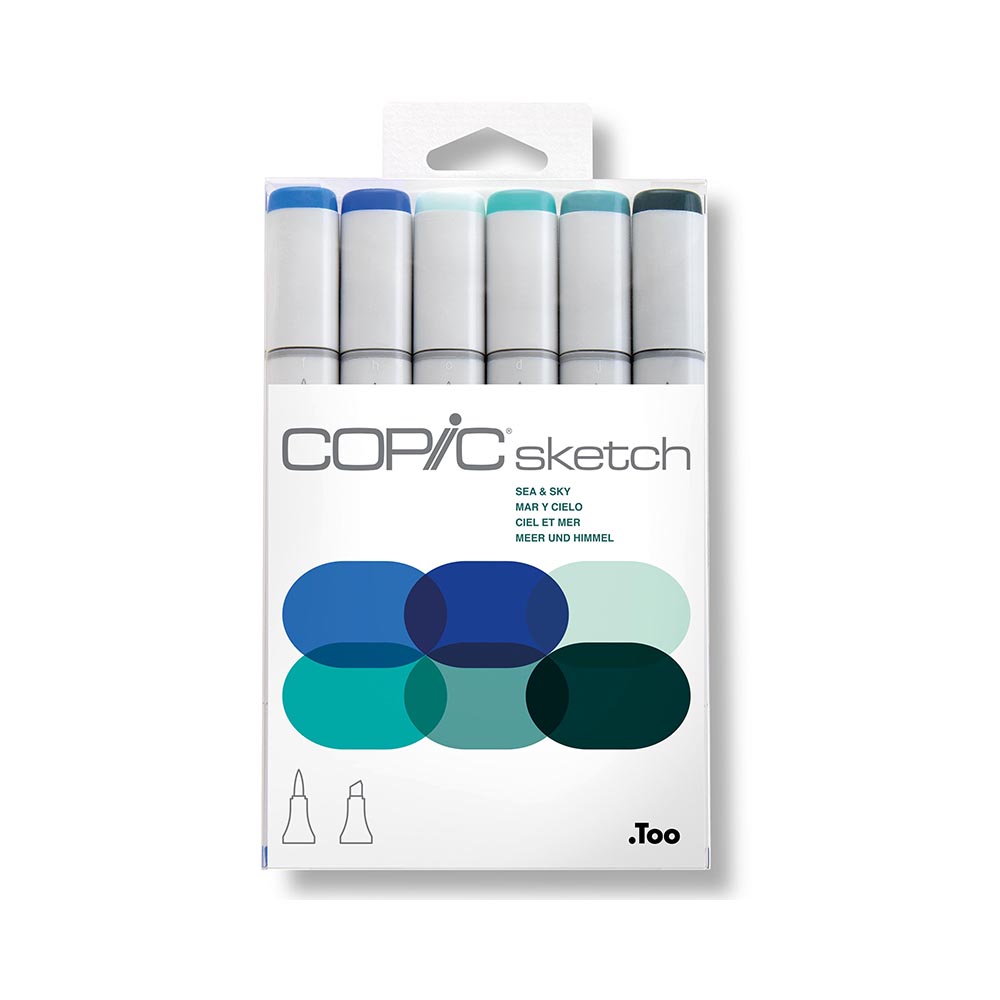 Copic Sketch набор маркеров 1-8 мм 6 цв. кисть/перо скошенное 21075664 небо и море Фото 1.