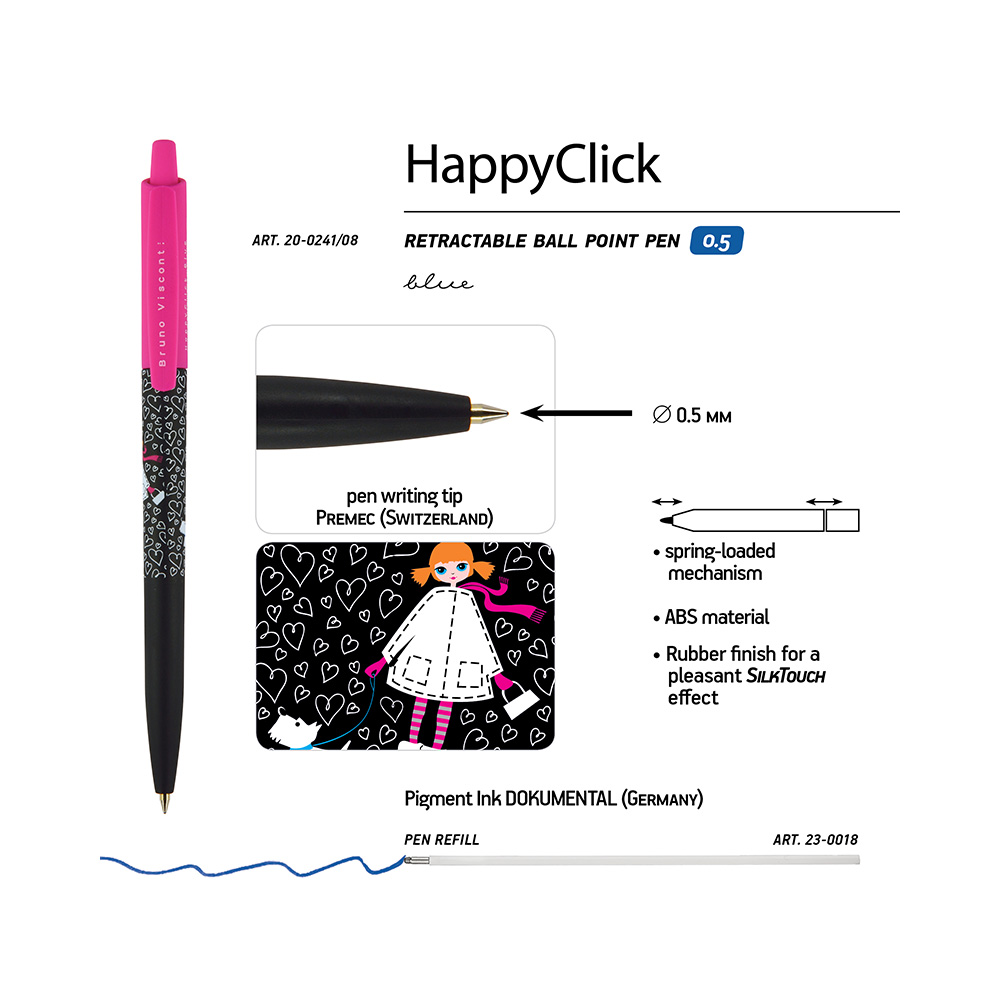 Bruno Visconti ручка автоматическая шариковая HappyClick 0.5 мм 20-0241/08 Девочка с собачкой цвет чернил: синий Фото 4.