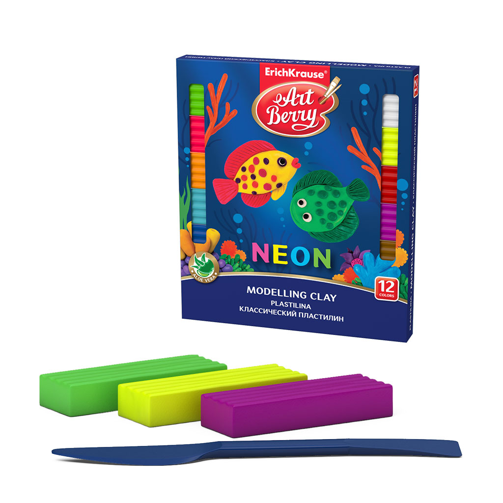 Artberry Классический пластилин с Алоэ Вера Neon со стеком 213 г 12 цв. 41767 Фото 1.
