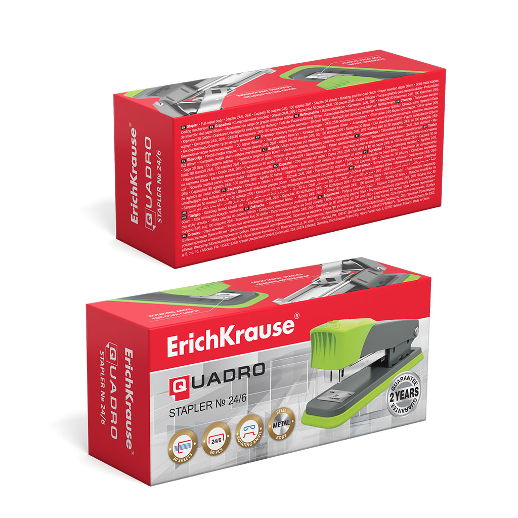 ErichKrause Степлер Quadro Half-strip № 24/6 до 30 листов серо-зеленый 46407 Фото 2.