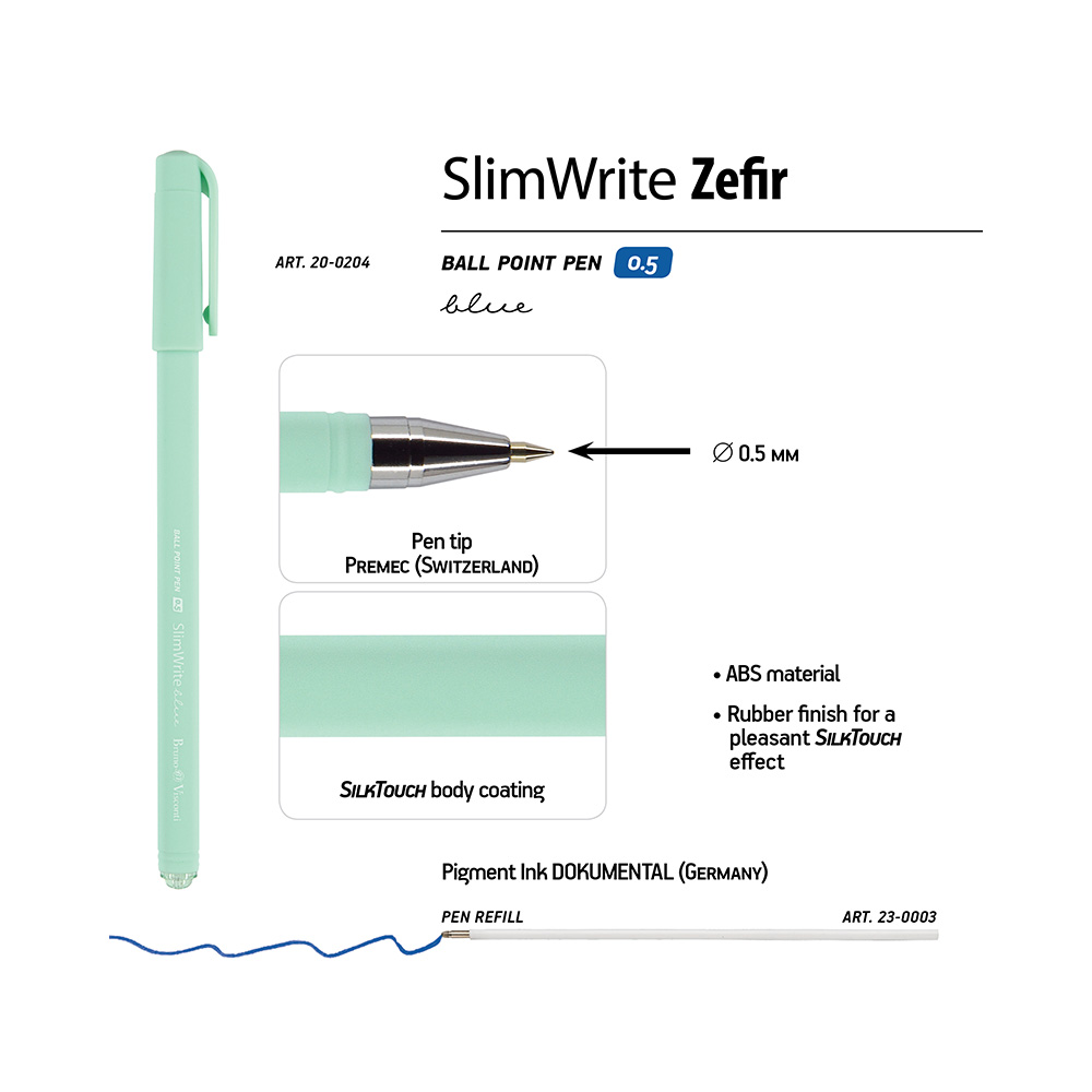Bruno Visconti ручка шариковая SlimWrite 0.5 мм 20-0204 Zefir цвет чернил: синий Фото 5.