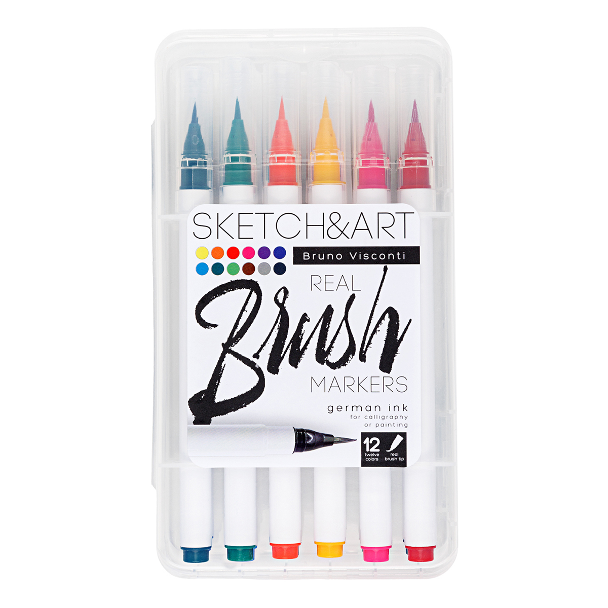 Bruno Visconti Набор аварельных маркеров с мягкой кистью Sketch&Art 1-5 мм 12 цв. кисть 22-0174 Фото 1.