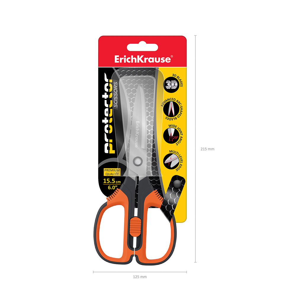 ErichKrause Ножницы Protector Lock с фиксатором 15.5 см серо-оранжевый 48055 Фото 5.
