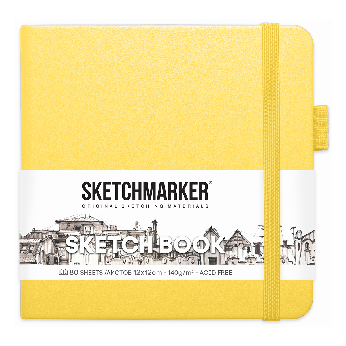 SKETCHMARKER Блокнот для зарисовок 140 г/м2 A5- 12 х 12 см твердый переплет 80 л. 2314302SM лимонный Фото 1.