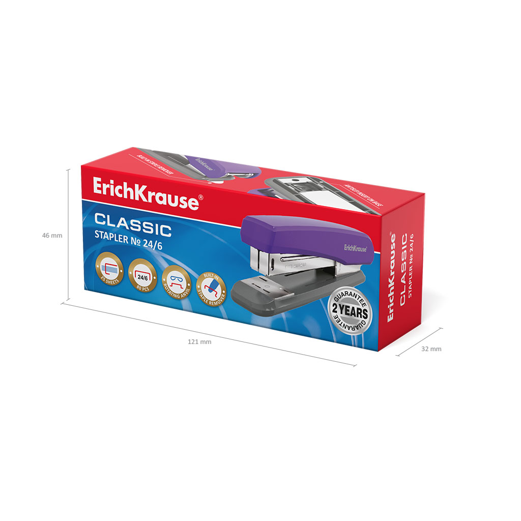 ErichKrause Степлер Classic № 24/6 до 25 листов серо-фиолетовый 47286 Фото 4.