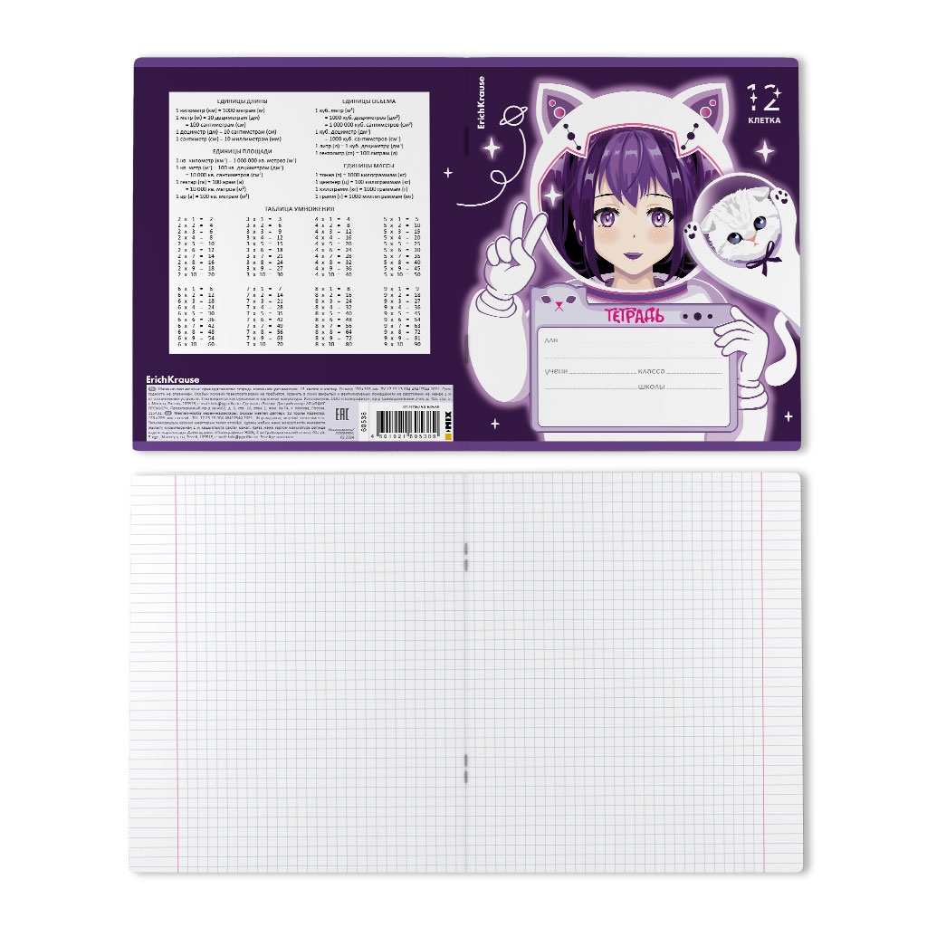 ErichKrause 60538 Тетрадь школьная ученическая Space Anime A5+ 12 л. на скрепке 60 г/кв.м клетка Фото 8.