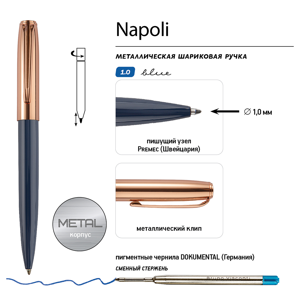Bruno Visconti Ручка NAPOLI в SOFT TOUCH футляре 1 мм 20-0383-01/07 цвет чернил: синий Фото 2.
