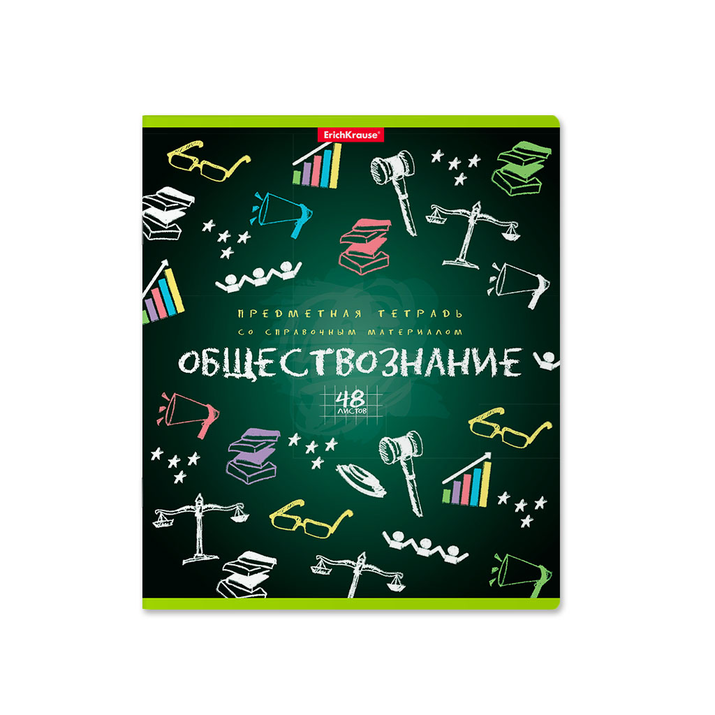 ErichKrause Тетрадь общая К доске! A5+ 170х203 мм 48 л. на скрепке 60 г/кв.м , клетка 43593 Обществознание Фото 1.