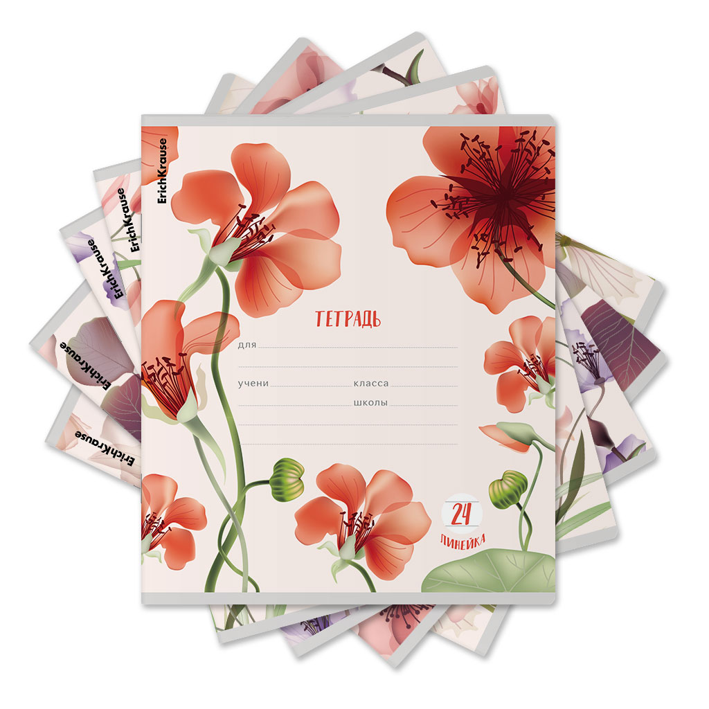 ErichKrause 60583 Тетрадь школьная ученическая Mystic Flowers A5+ 24 л. на скрепке 60 г/кв.м линия Фото 1.