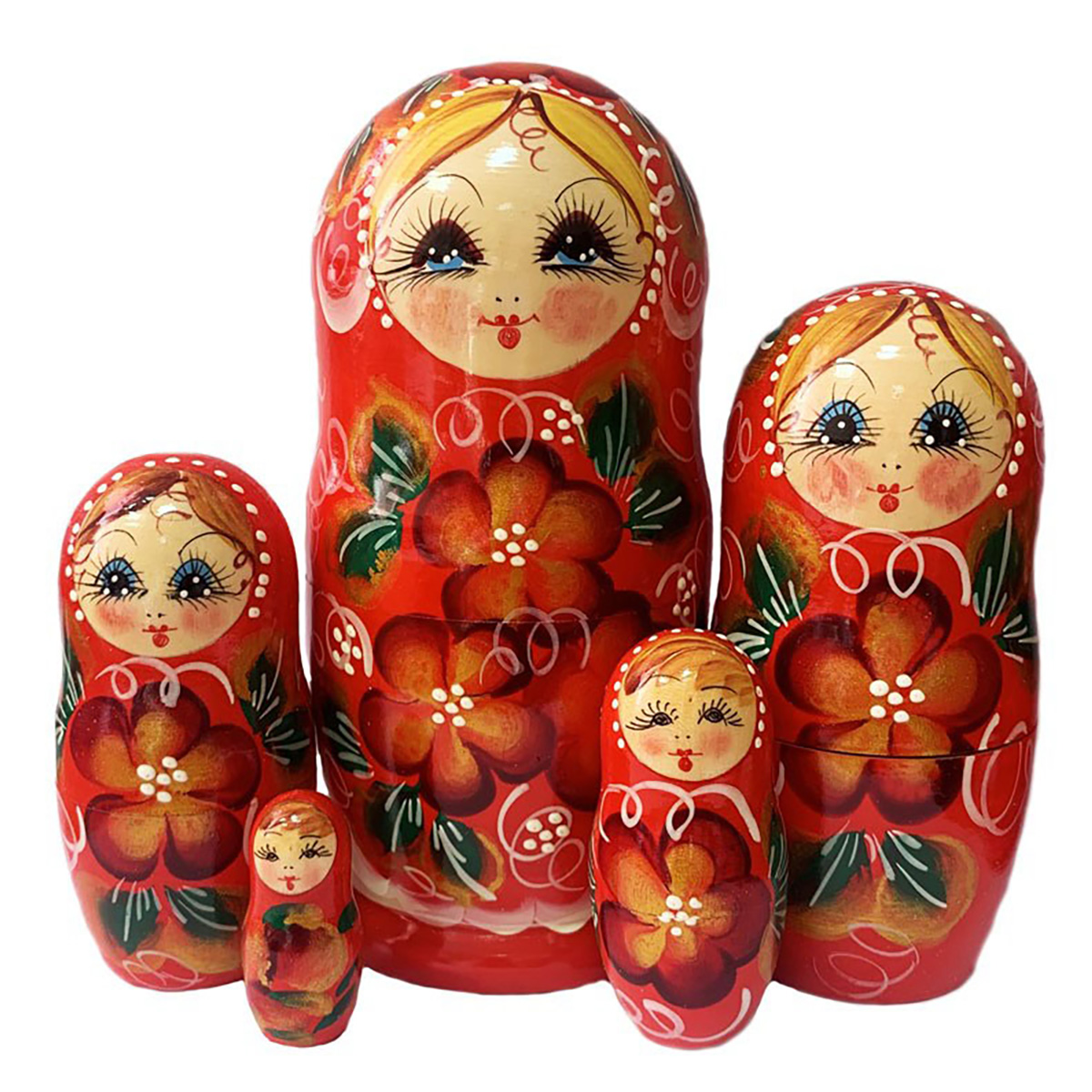 МатрёшИгрушка Матрешка 5 в 1 средняя 7.5 х 7.5 х 16.5 см Цветы, Полевые цветы на красно-черном М05140308К Фото 1.