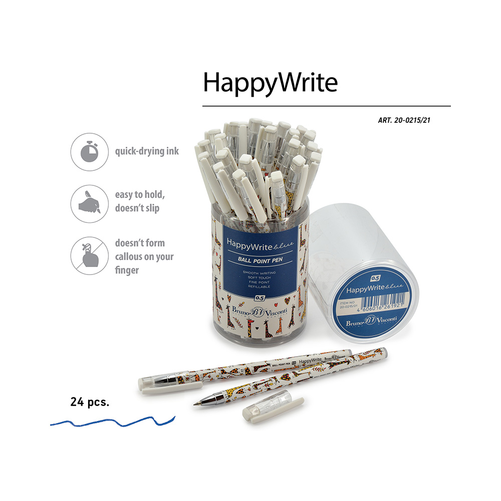 Bruno Visconti ручка шариковая HappyWrite 0.5 мм 20-0215/21 Жирафы цвет чернил: синий Фото 2.
