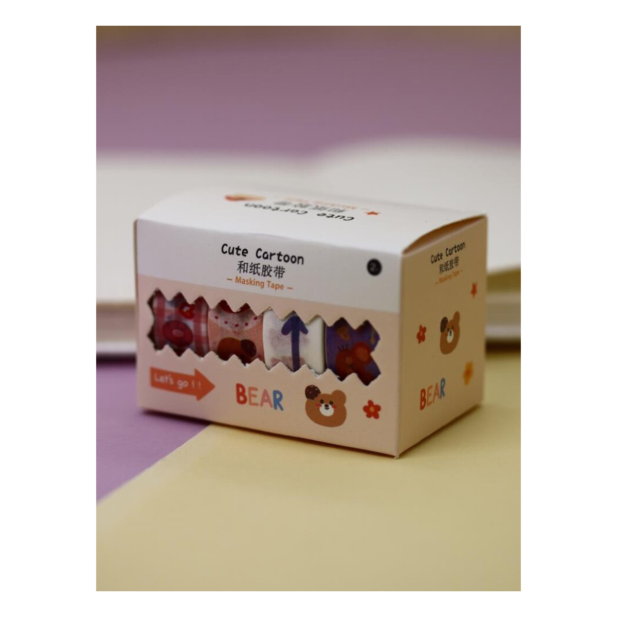 ILIKEGIFT Набор декоративного скотча 4шт в уп. 1 см х 2 м 4 шт. Cute cartoon Bear, yellow 612-01 Фото 1.
