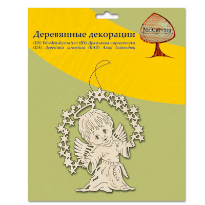 Заготовка для декорирования Mr. Carving AD-041 ангелочек со звездами фанера 15 х . Фото 2.