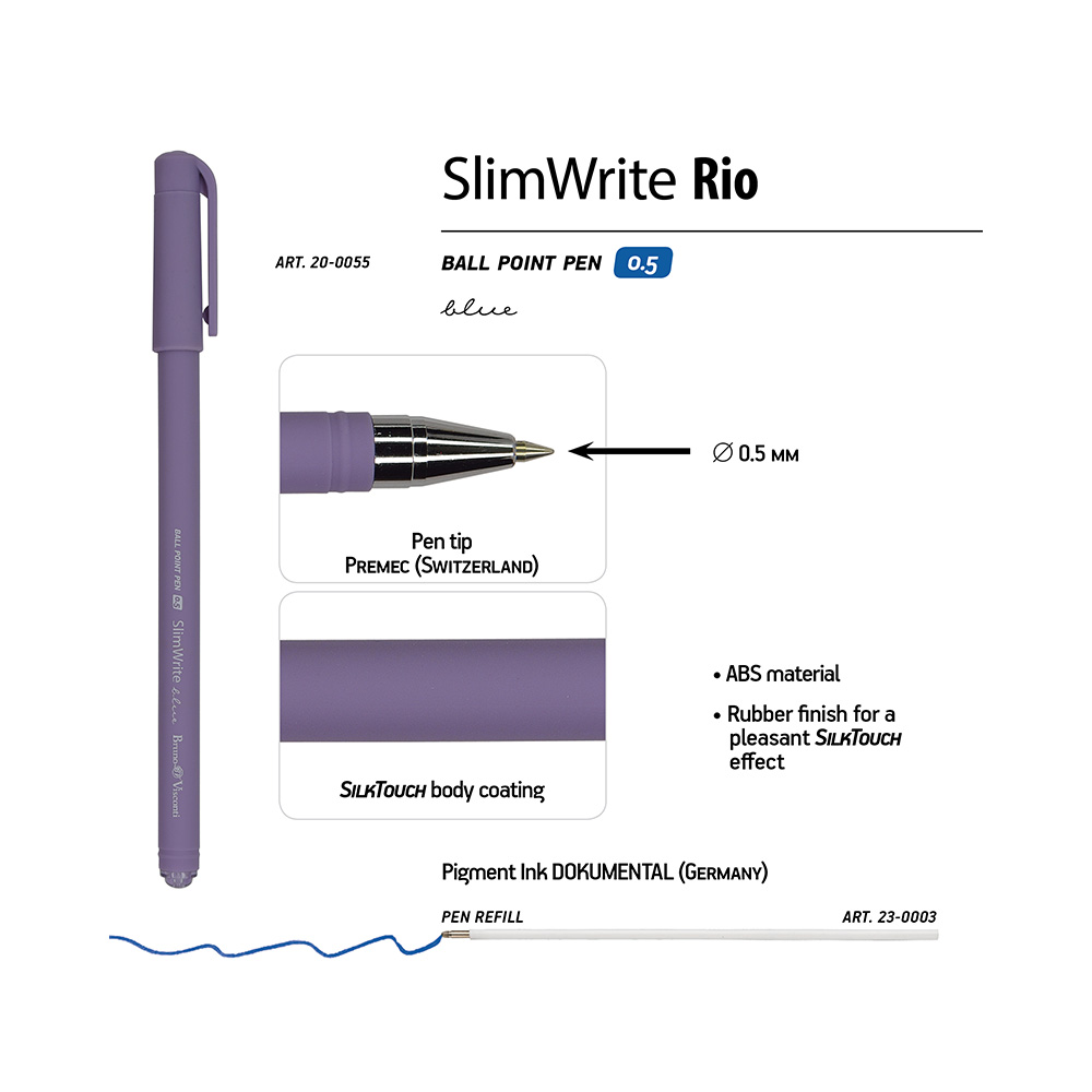 Bruno Visconti ручка шариковая SlimWrite 0.5 мм 20-0055 RIO цвет чернил: синий Фото 4.