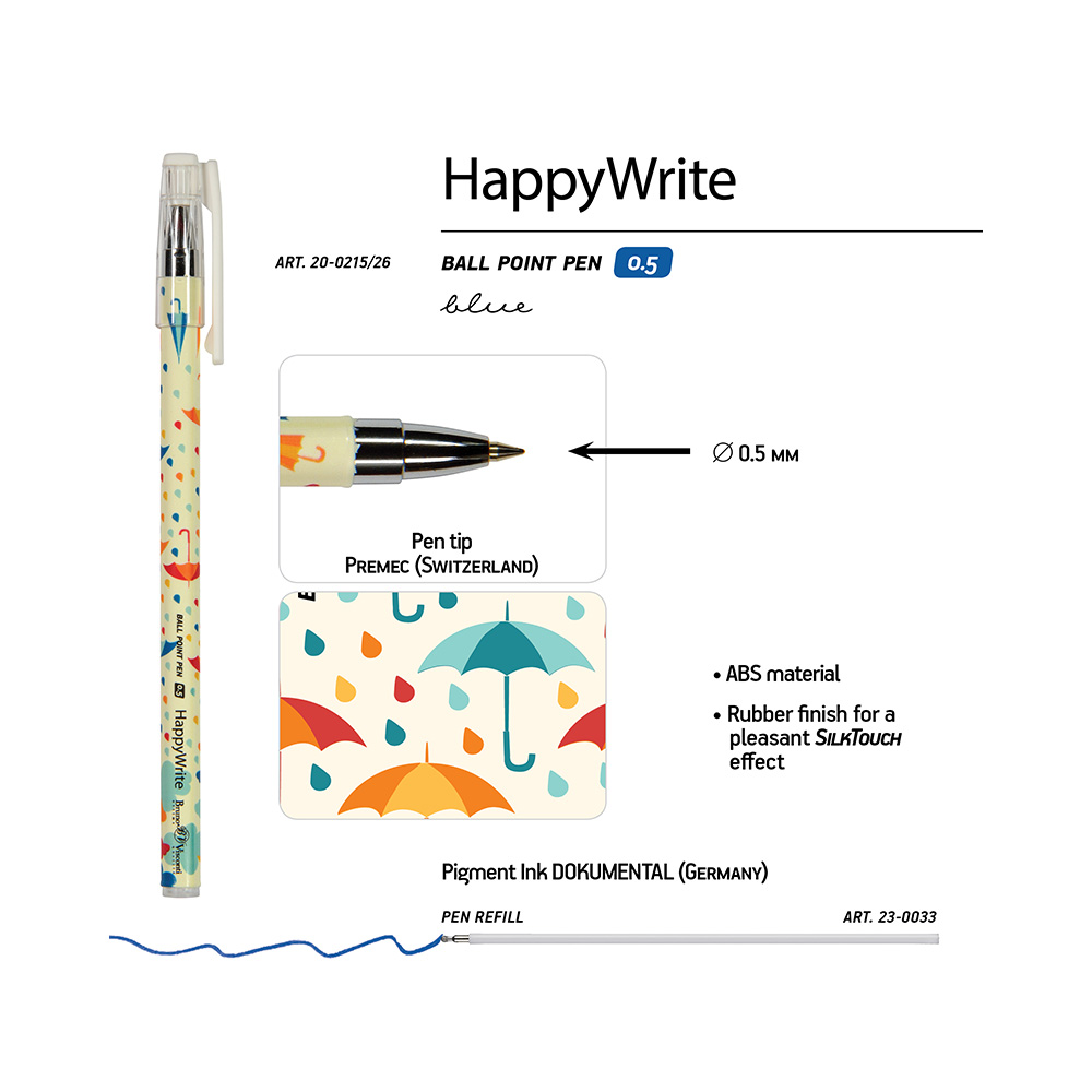 Bruno Visconti ручка шариковая HappyWrite 0.5 мм 20-0215/27 Зонтики цвет чернил: синий Фото 4.