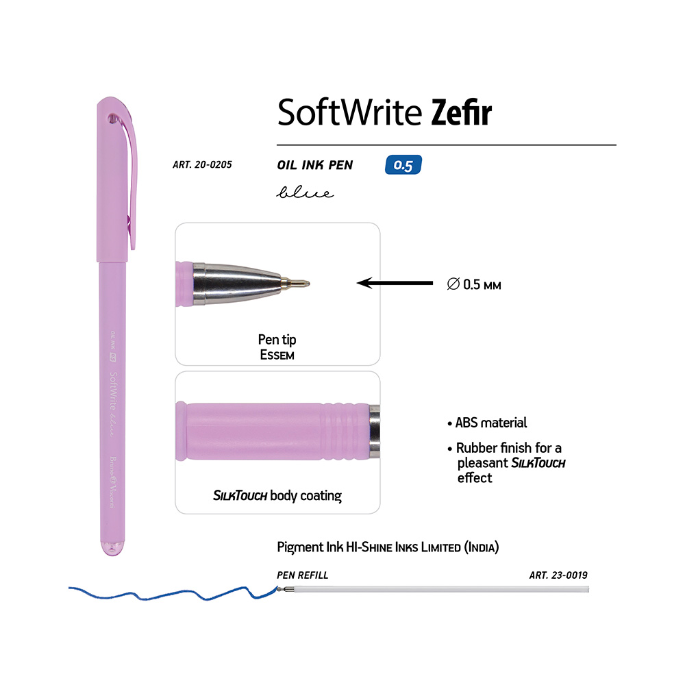 Bruno Visconti ручка шариковая SoftWrite 0.5 мм 20-0205 Zefir цвет чернил: синий Фото 4.