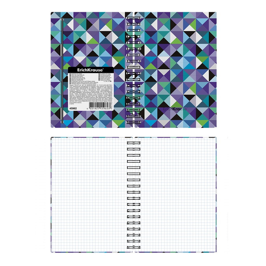 ErichKrause 45962 Тетрадь общая с пластиковой обложкой Cubes A6 102х146 мм 80 л. на спирали 55 г/кв.м клетка Фото 3.