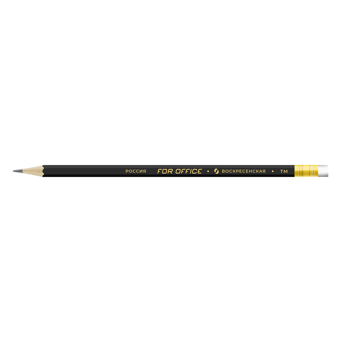 ВКФ For Office FS03-12Д Карандаш графитный черный матовый с ластиком заточенный ТМ (HB) 1-1521 с золотым феррулом Фото 1.