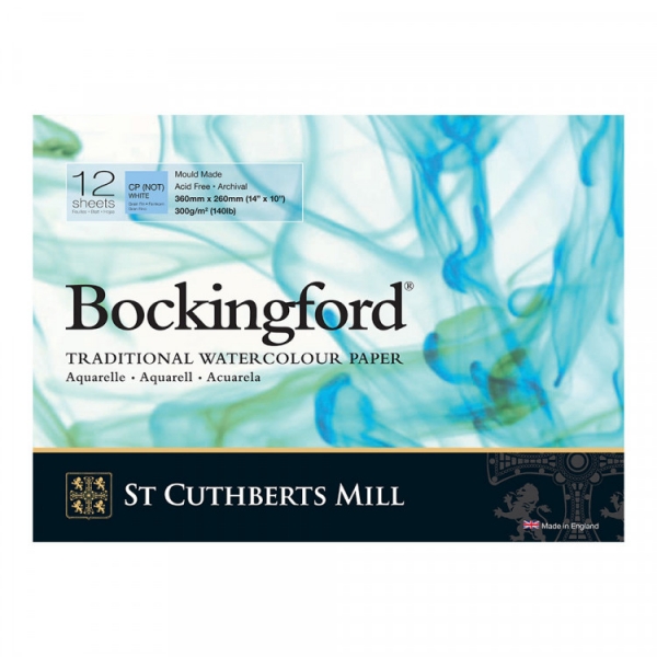 St. Cuthberts Mill Альбом для акварели Bockingford CP 100% целлюлоза 300 г/м2 26 х 36 см склейка с одной стороны 12 л. T47130001011D среднезернистая Фото 1.