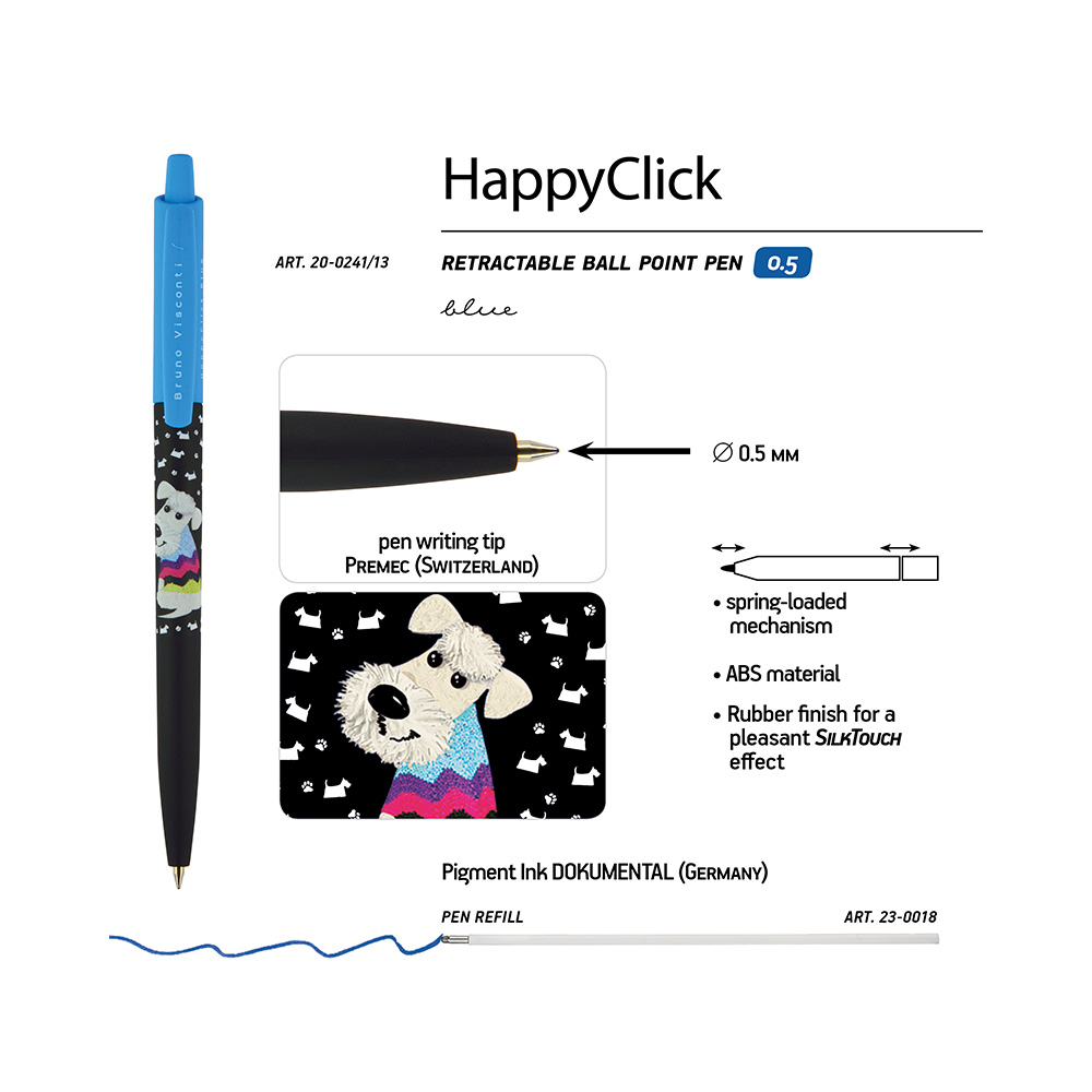 Bruno Visconti ручка автоматическая шариковая HappyClick 0.5 мм 20-0241/13 Щеночек цвет чернил: синий Фото 4.