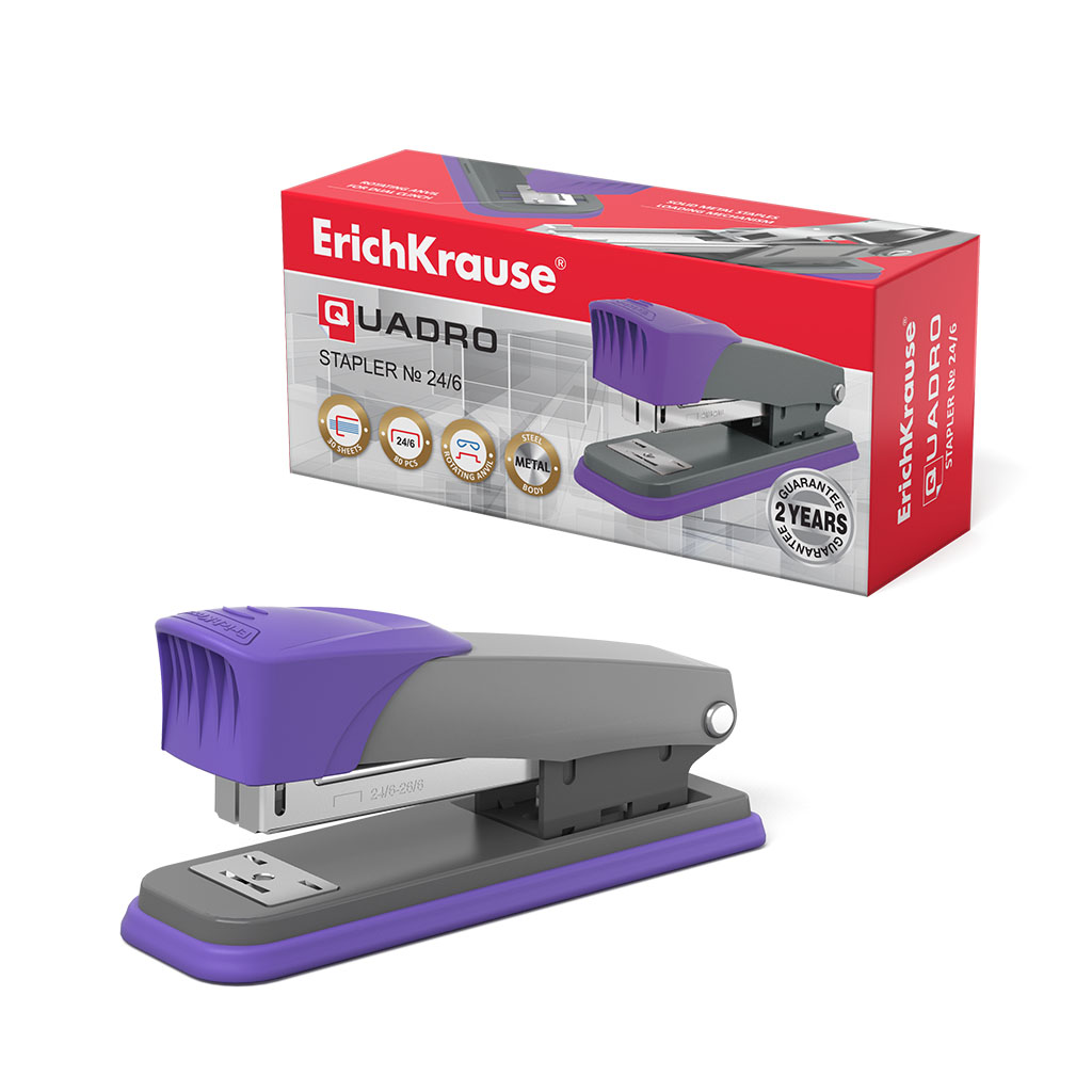 ErichKrause Степлер Quadro Half-strip № 24/6 до 30 листов серо-фиолетовый 47287 Фото 1.