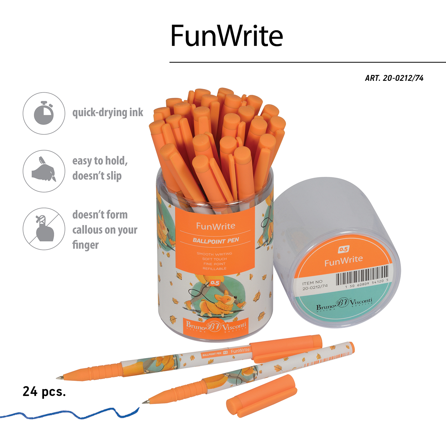 Bruno Visconti ручка шариковая FunWrite 0.5 мм 20-0212/74 Корги цвет чернил: синий Фото 4.