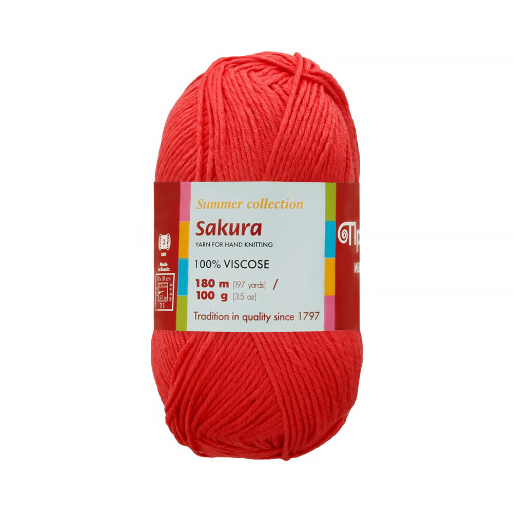 Пряжа из Троицка Сакура 100% вискоза 100 г 180 м №0976 яркий коралл Фото 1.