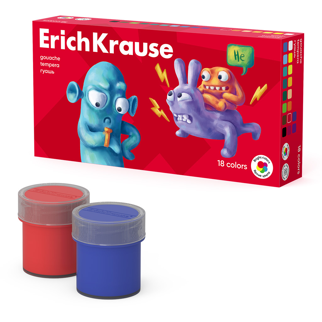 Краска гуашь ErichKrause Jolly Friends 18 цв. х 20 мл 61416 Фото 1.