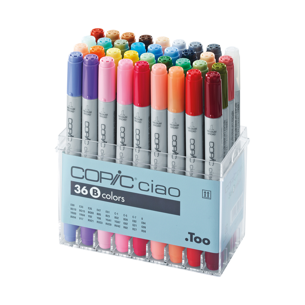 Copic Ciao набор маркеров 1-8 мм 36 цв. кисть/перо скошенное 22075362 цвета B Фото 1.