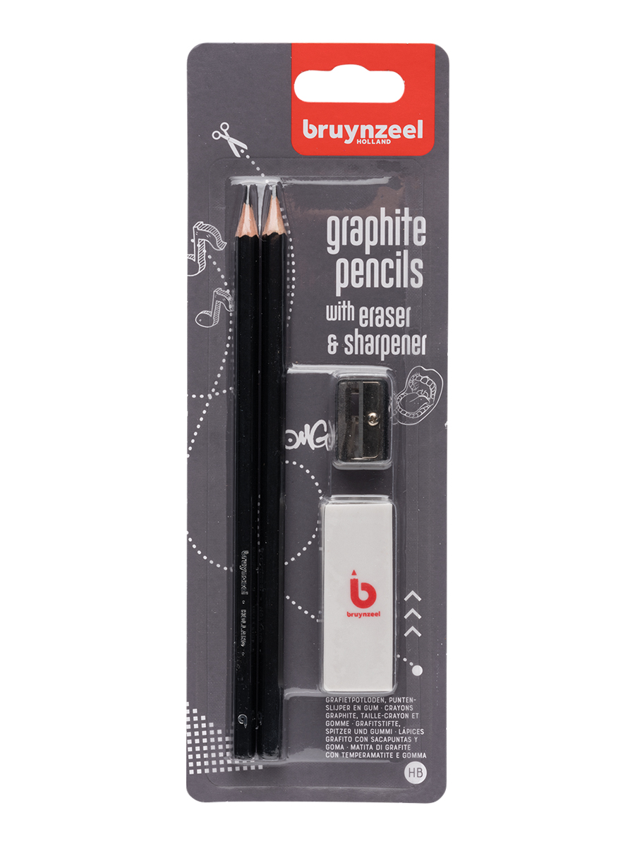 Bruynzeel Набор чернографитных карандашей HB Bruynzeel 2 шт заточенный HB с ластиком и точилкой 60219004 Фото 1.