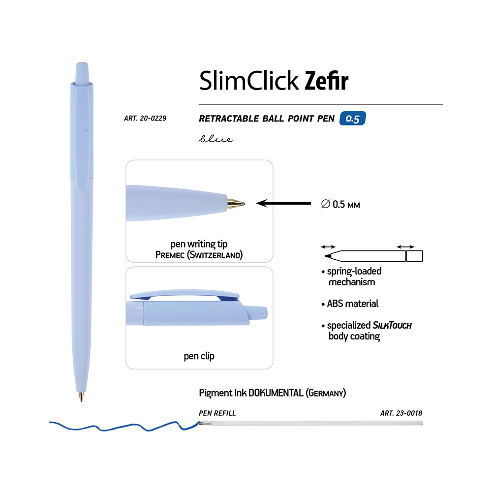 Bruno Visconti ручка автоматическая шариковая SlimClick 0.5 мм 20-0229 ZEFIR цвет чернил: синий Фото 4.