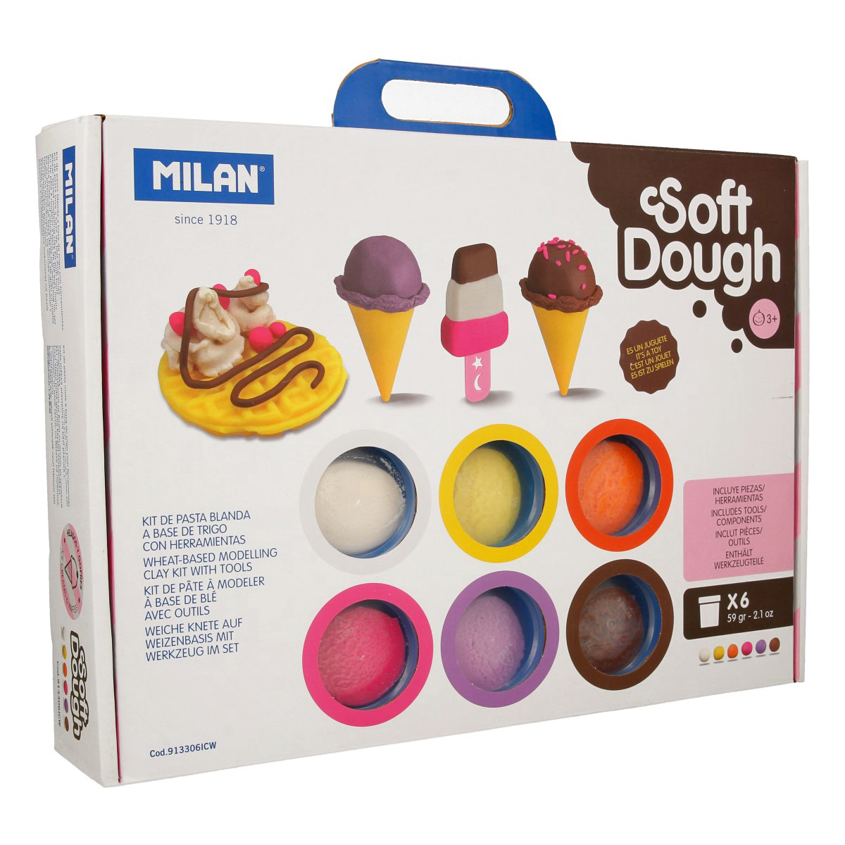 Milan Набор для лепки Soft Dough Мороженое и вафли 8 цветов пластилина по 59 г + 10 аксессуаров в картонн 880 г 913306ICW Фото 1.