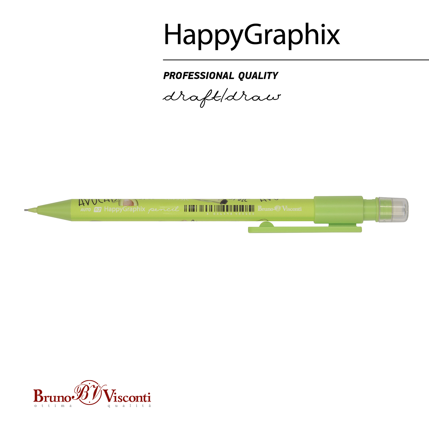 Bruno Visconti Карандаш механический с ластиком HappyGraphix 0.7 мм 21-0042/14 Avocado Style. Classic Фото 2.