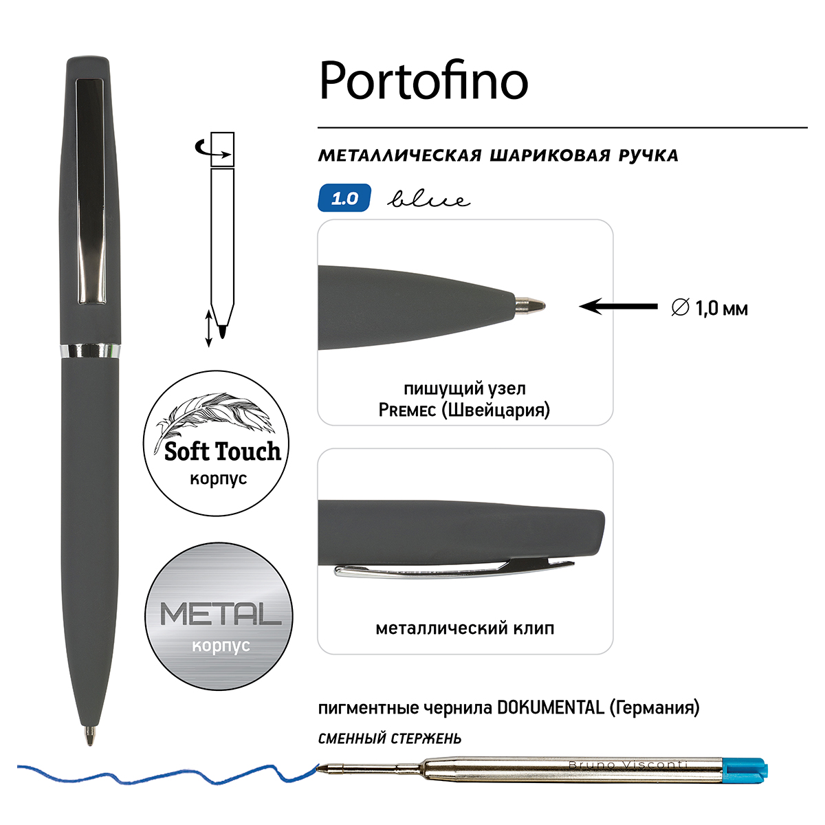 Bruno Visconti Ручка PORTOFINO в тубусе 1 мм 20-0251-04/03 цвет чернил: синий Фото 4.