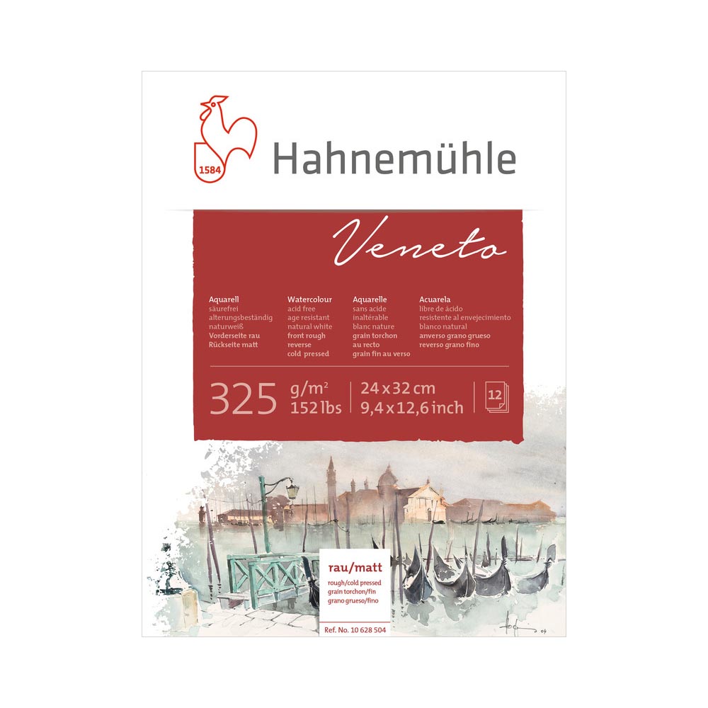 Hahnemuhle Альбом-склейка для акварели Veneto крупное зерно - лицо, гладкая - оборот 100% целлюлоза 325 г/м2 24 х 32 см склейка 12 л. 10628504 крупнозернистая Фото 1.