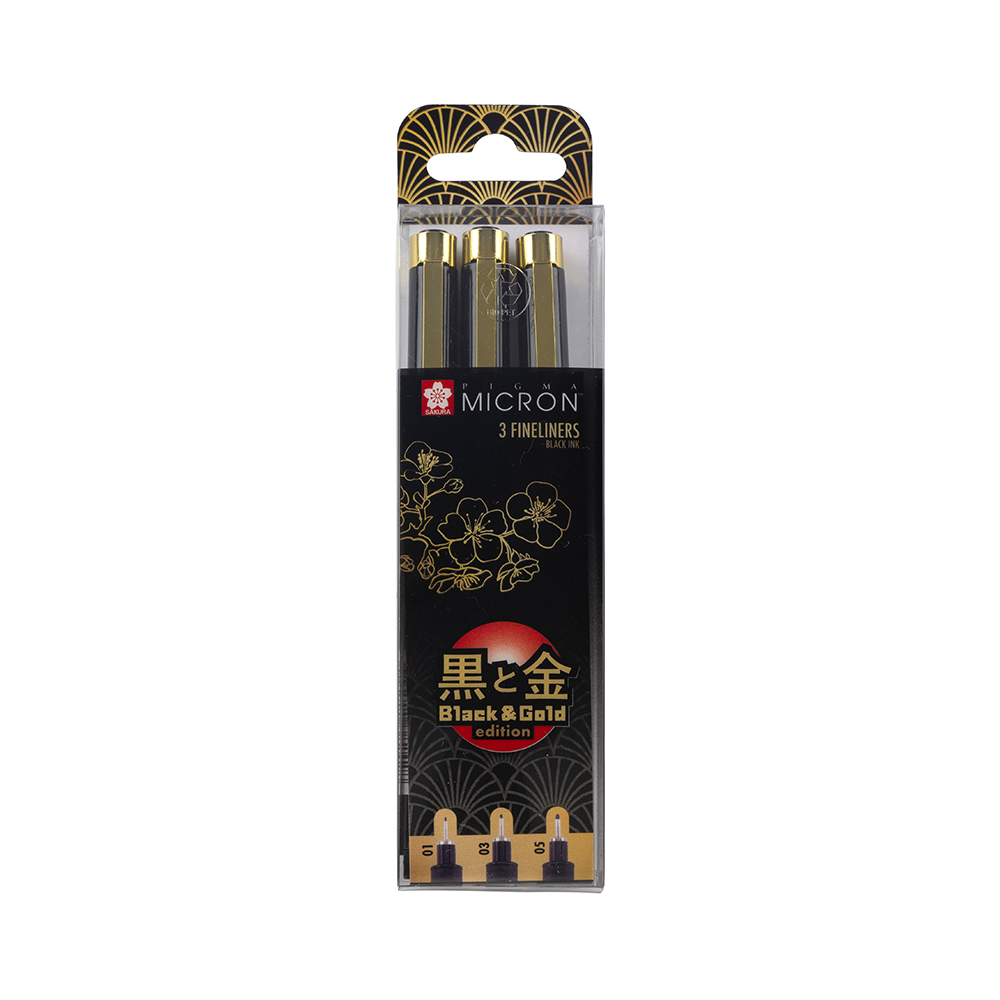 Sakura Набор капиллярных ручек Pigma Micron old Limited Edition 3 шт. POXSDKB3YOS ассорти 0.25/0.35/0.45мм черный YOS Фото 1.