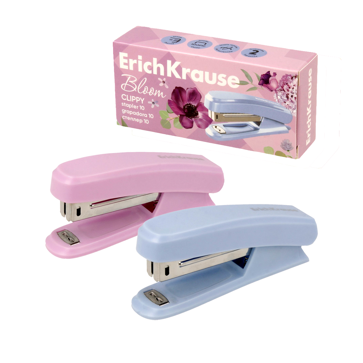 ErichKrause Степлер Clippy Pastel Bloom № 10 до 15 листов ассорти 61740 Фото 1.