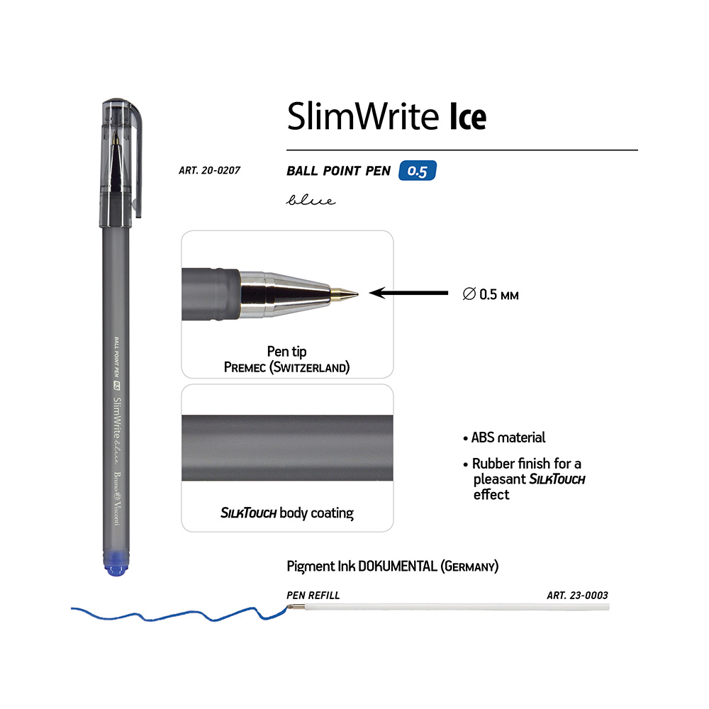 Bruno Visconti ручка шариковая SlimWrite 0.5 мм 20-0207 Ice цвет чернил: синий Фото 4.