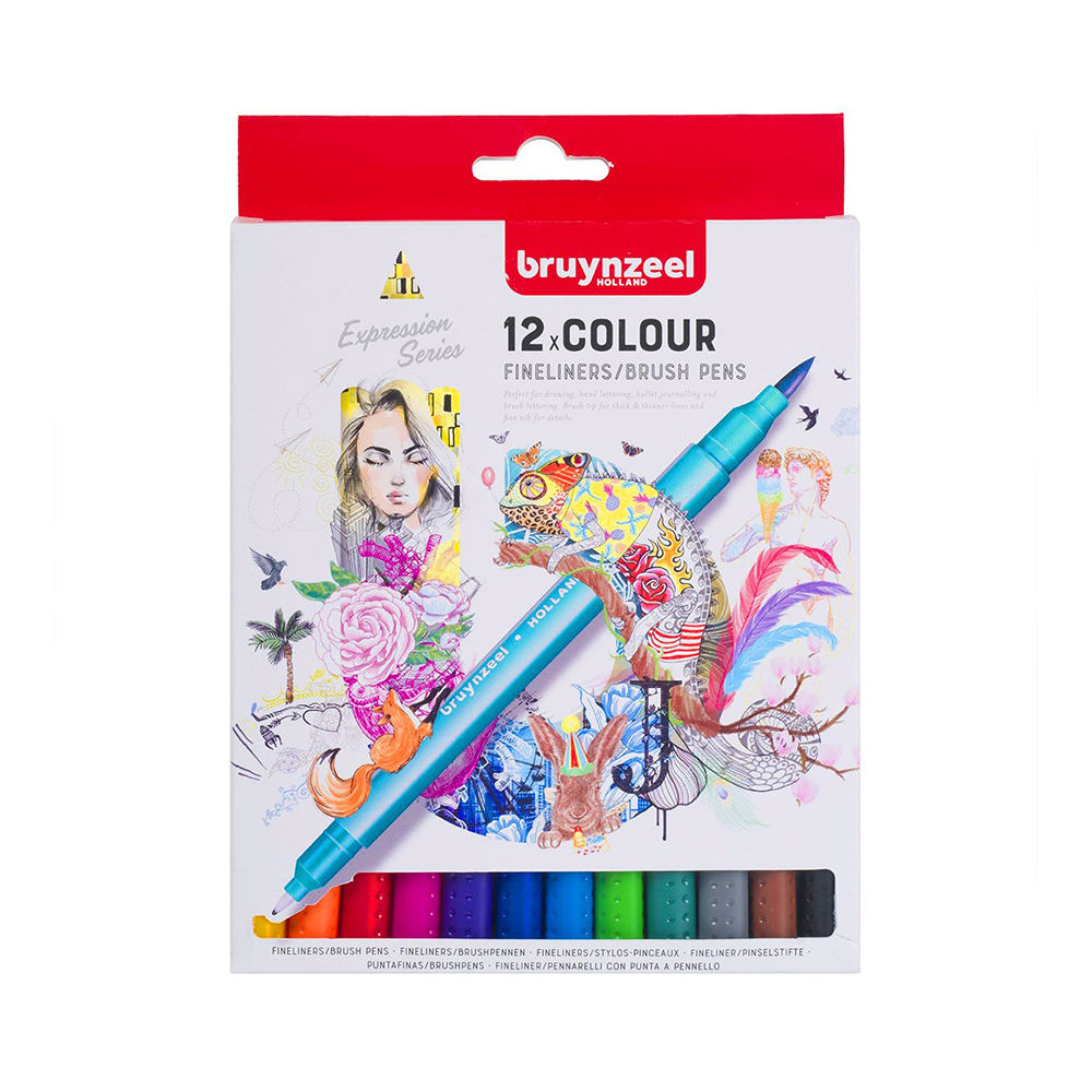 Bruynzeel Brushpen набор двухсторонних линеров 12 цв. 60325012 0.4 мм Фото 1.