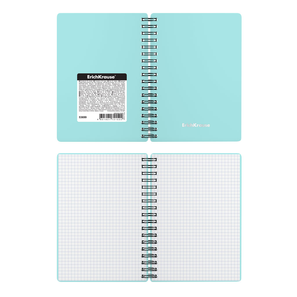 ErichKrause 53699 Тетрадь общая с пластиковой обложкой Pastel Mint A6 102х146 мм 80 л. на спирали 60 г/кв.м клетка Фото 2.