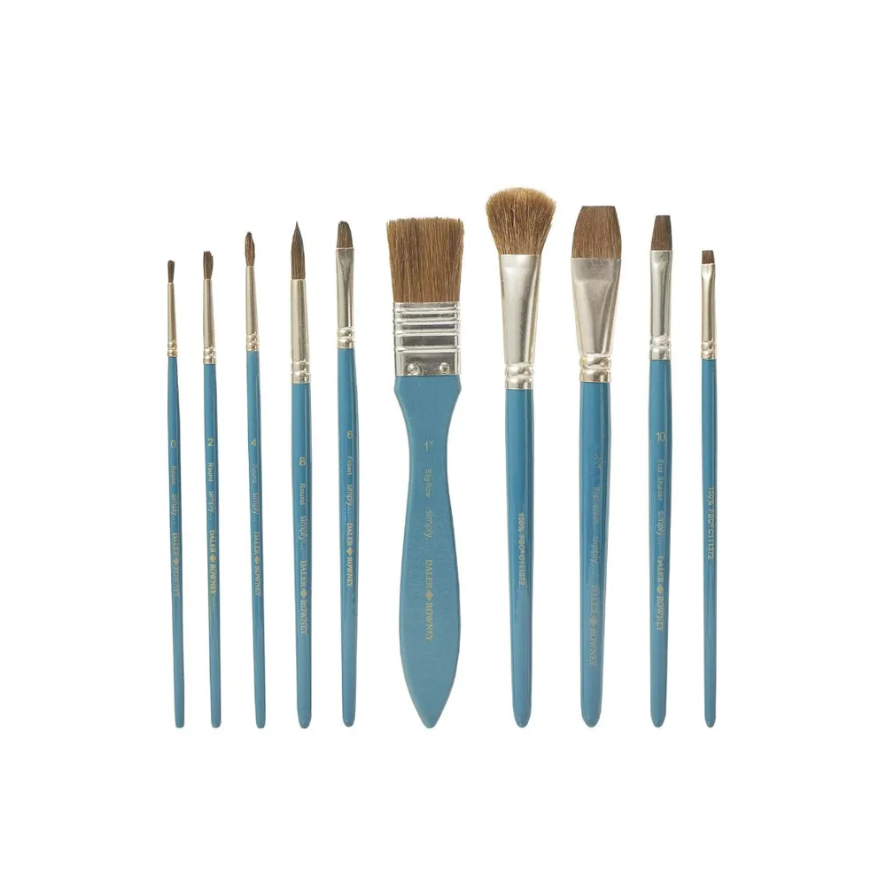 Набор кистей Daler Rowney для акварели SIMPLY 10 шт. короткая ручка 216919010 Фото 2.