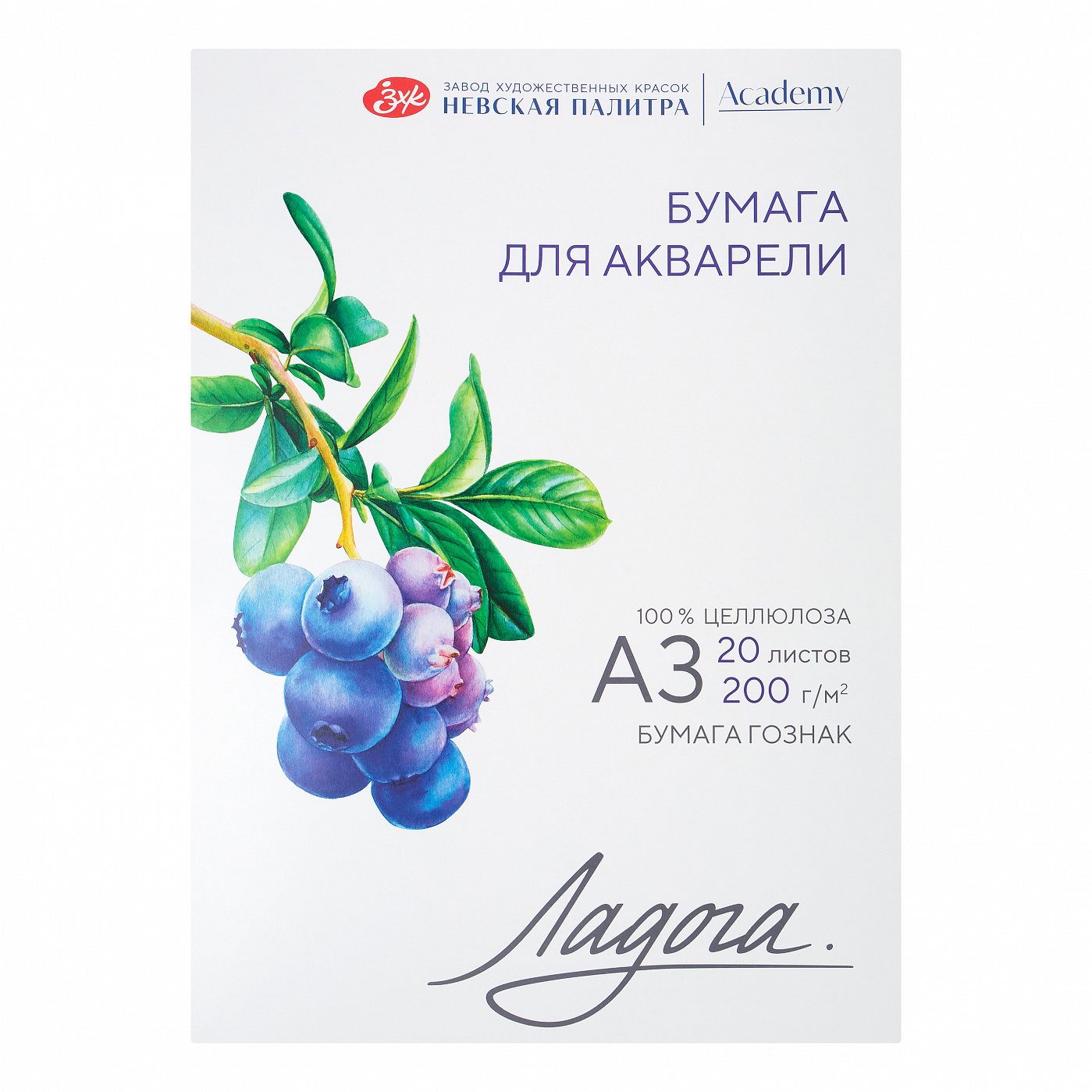 Ладога Папка с бумагой для акварели 100% целлюлоза 200 г/м2 A3 30 х 42.3 см папка 20 л. 252781932 среднезернистая Фото 1.