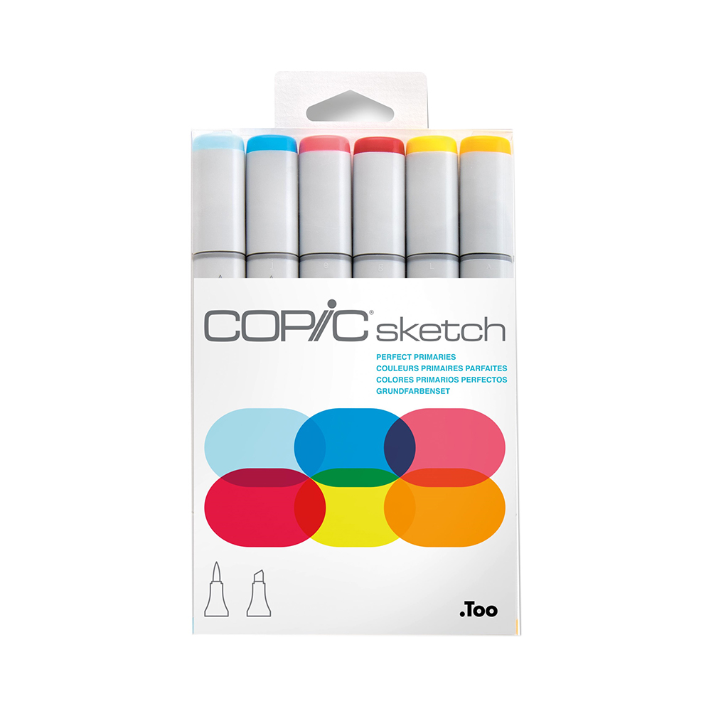 Copic Sketch набор маркеров 1-8 мм 6 цв. кисть/перо скошенное 21075661 основные цвета Фото 1.