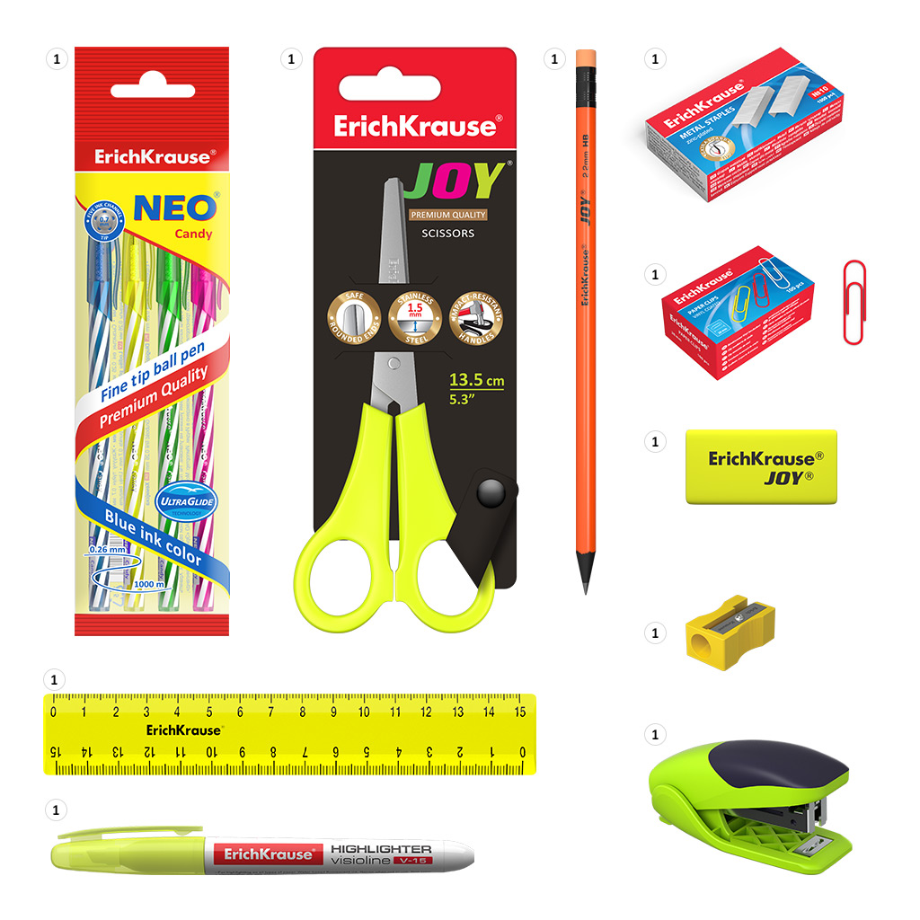 ErichKrause Набор настольный на вращающейся подставке Mini Desk, Neon Solid 53230 желтый Фото 2.