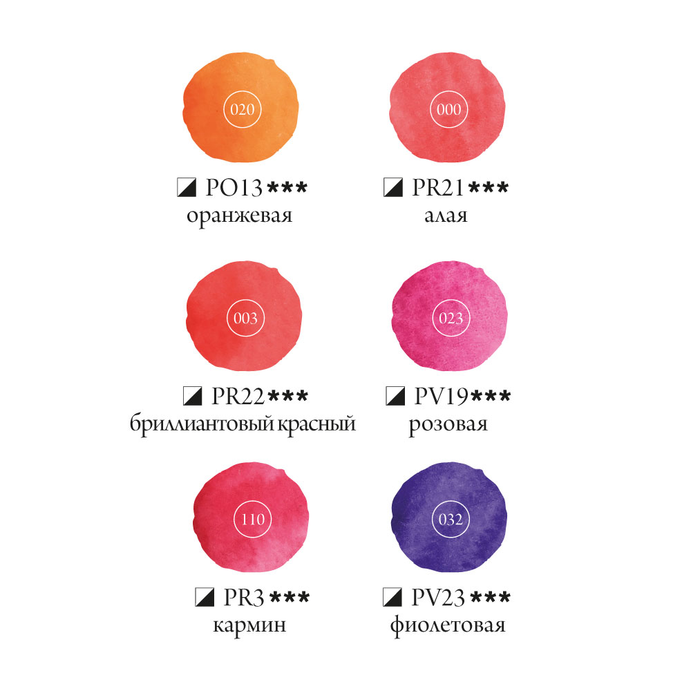 Краска акварель Малевичъ в наборе Frida 6 цв. 12 мл 622916 Red berries Фото 2.
